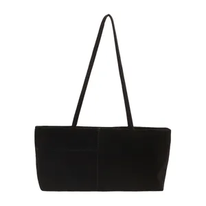 Damen schwarze Samt Umhängetasche lässige minimalistische Achseltasche Pendler Shopper