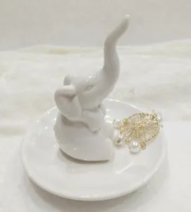 Porte-bague éléphant en céramique blanche, plat à bijoux mignon plateau déco table.