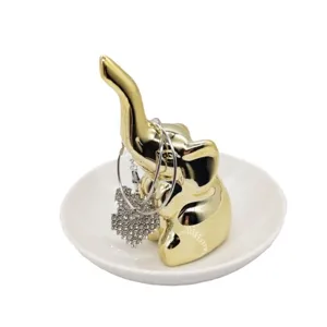 Plateau à bijoux éléphant en céramique dorée présentoir bague boucles d'oreilles déco