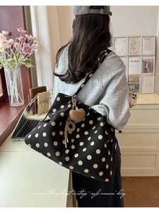 Bolso tote con lunares estilo coreano gran capacidad bolso de hombro vintage mujer casual