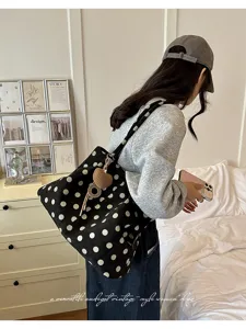 Bolso tote de ante sintético con lunares estilo coreano gran capacidad bolso de hombro vintage
