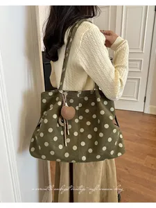 Bolso tote de ante con lunares estilo coreano gran capacidad bolso de hombro vintage