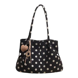 Bolso tote de ante con lunares negros elegante bolso de hombro casual para mujer diario