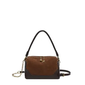 Korean style relaxed brown suede pillow bag, casual women's shoulder and crossbody bag.