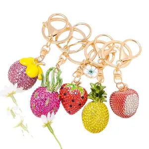 Süße Frucht Strass Schlüsselanhänger Set, glänzende Kristall Metall Schlüsselringe für Taschen.