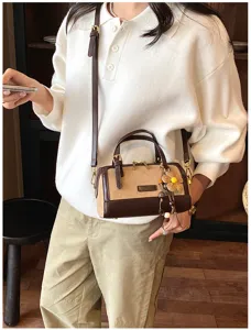 Korean style retro color-block pillow bag for women, chic shoulder crossbody handbag.