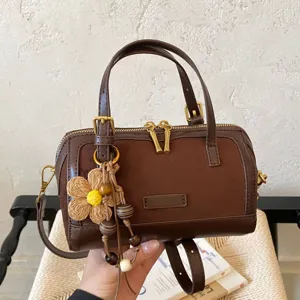 Retro PU Leather Leopard Print Boston Bag For Women Korean Niche Design Small Pillow Crossbody Bag Casual Handheld Shoulder Bag