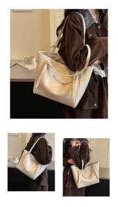 Minimalistische retro schoudertas met grote capaciteit voor dames, stijlvolle tas.