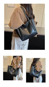 Casual retro zwarte shopper tas voor dames, stijlvolle praktische handtas voor dagelijks.