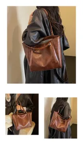 Stijlvolle vintage bruine shopper voor dames, grote capaciteit schoudertas voor dagelijks.