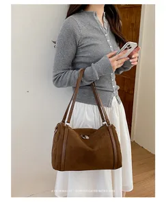 Retro bruine suède grote capaciteit schoudertas tote tas voor dames dagelijks stijl