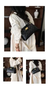 Stylish black quilted chain shoulder bag for women, trendy commuter underarm handbag design.
