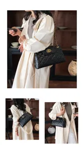 Classic quilted shoulder bag for women with elegant chain strap and premium lock design detail.