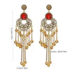Vintage Rhinestone Hollow Petal Tassel Drop Earrings Bohemian Long Chain Dangle Earrings