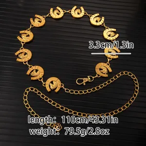 Vintage gold horseshoe metal waist chain women dress decorative accessory adjustable belt