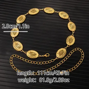 Vintage Gold Metal Waist Chain Oval Embossed Dress Accessory Adjustable Body Chain