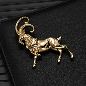 Exquisite gold ram alloy brooch detail, high-end design lapel pin badge for suit accessories.