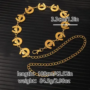 Retro gold horseshoe waist chain for women adjustable metal dress decorative belt accessory
