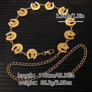 Vintage gold horseshoe cowboy boot waist chain metal dress decorative belt length 110cm