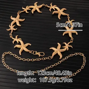 Vintage gold starfish metal waist chain adjustable body jewelry dress decorative belt