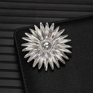 Silver alloy sunflower brooch vintage lapel pin elegant floral badge suit jewelry accessory