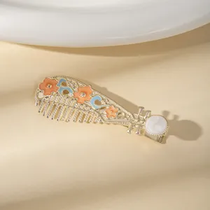 Korean style metal hair clip cute pipa shape colorful enamel flower barette sweet girl accessory