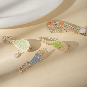 Korean Cute Pipa Hair Clip Alloy Artificial Pearl Enamel Side Bangs Bobby Pin Sweet Girls Hair Accessories
