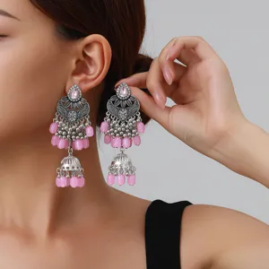 Boucles d'Oreilles Longues Tassel Bohème Vintage Allié Strass Boucles Cloche Ethnique Bijoux de Vacances Pour Femmes