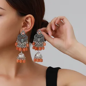 Boucles d'oreilles longues bohème ethniques rétro glands cloches bijoux argent femme