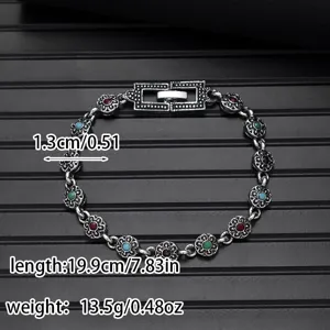 Vintage silver bracelet with colorful stones ethnic style fashion jewelry 19.9cm long