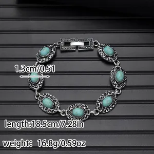 Vintage silver turquoise bracelet ethnic style jewelry fashion accessory gift 18.5cm