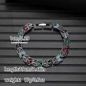 Vintage leaf metal rhinestone bracelet multi-color crystal jewelry fashion accessory 19cm