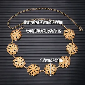 Gold metal flower waist chain vintage decorative belt for women dress stylish accessory