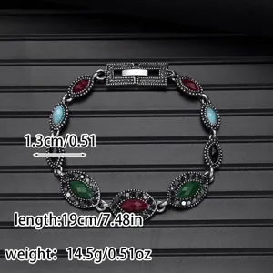 Vintage multi-color gemstone metal link bracelet retro ethnic fashion jewelry wrist accessory