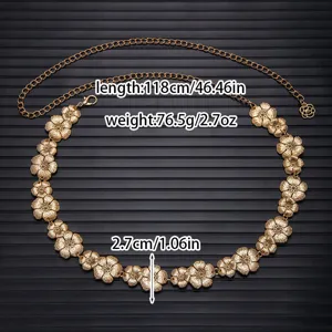Gold metal waist chain women decorative slim belt floral dress retro metal chain accessory