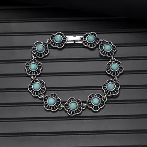 Vintage turquoise flower bracelet silver tone boho chic jewelry for women daily wear accessory
