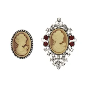 Vintage cameo brooch set, elegant retro palace style portrait brooch pins for women fashion.