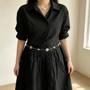 Retro sweet cool pearl waist chain and necklace set, Y2K aesthetic fashion jewelry for women.
