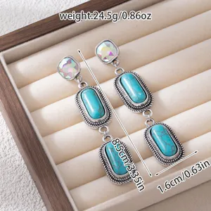 Bohemian vintage turquoise tassel dangle earrings for women, ethnic drop earrings style.