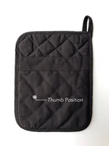 Black Quilted Cotton Oven Mitt Pot Holder with Pocket and Hanging Loop for Kitchen Cooking