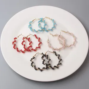 Fashion crystal hoop earrings set, elegant multi-color beaded metal earrings for women.