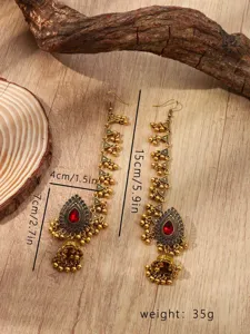 Ensemble de boucles d'oreilles jhumka et chaîne de cheveux style indien vintage strass.