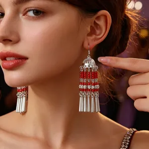 Boho Ethnic Retro Long Tassel Alloy Earrings With Bead Accents Vintage Drop Dangle Earrings Jewelry For Women