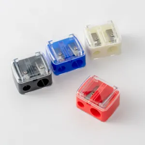 Dual-hole transparent cover pencil sharpener colorful cosmetic makeup tool for daily use
