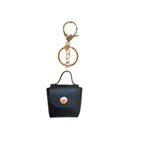 Mini sac à main en cuir porte-clés mignon noir breloque de voiture quincaillerie dorée principale