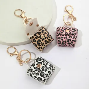 Portachiavi Mini Borsa Quadrata Stampa Leopardo in Pelle PU Ciondolo Portamonete Ciondolo Chiave Auto Accessori Moda