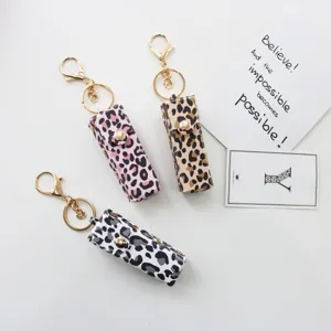 Portachiavi con custodia per rossetto leopardato, borsa portaoggetti portatile per labbra.