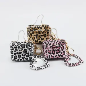 Mini borsa leopardata portachiavi con specchio a cuore borsellino in ecopelle PU.