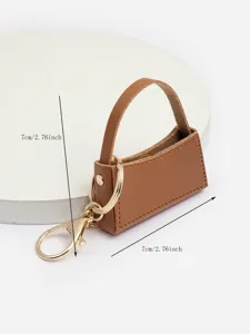 Mini porte-clés sac à main en cuir PU avec accessoires dorés, pendentif élégant pour sac et cadeau.
