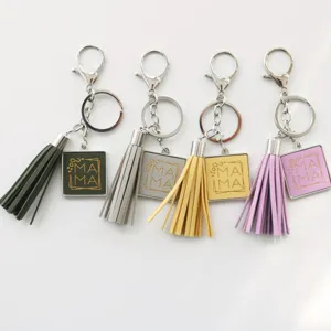 Vierdelige kwast sleutelhanger set met MAMA letter print lederen bedel tas accessoire cadeautje